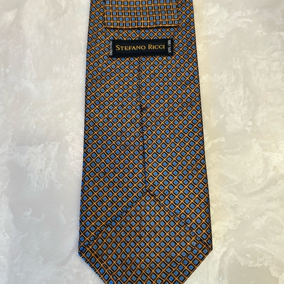 Stefano Ricci Blue and Gold Geometric Tie, 100% Silk, Made in Italy - Picture 3 of 9